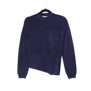 MICHELLE MASON Metallic Twist Ribbed Sweater Navy Asymmetric Hem Women's P/US 2